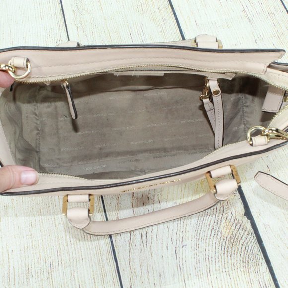 Michael Kors Tan Leather Studded Top Handles Sling Satchel Handbag - Picture 10 of 11